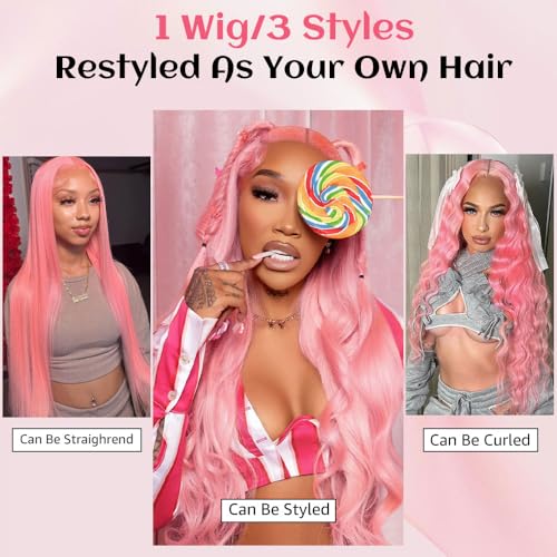 Pink Lace Front Wig 13x4 Human Hair 250 Density 32"