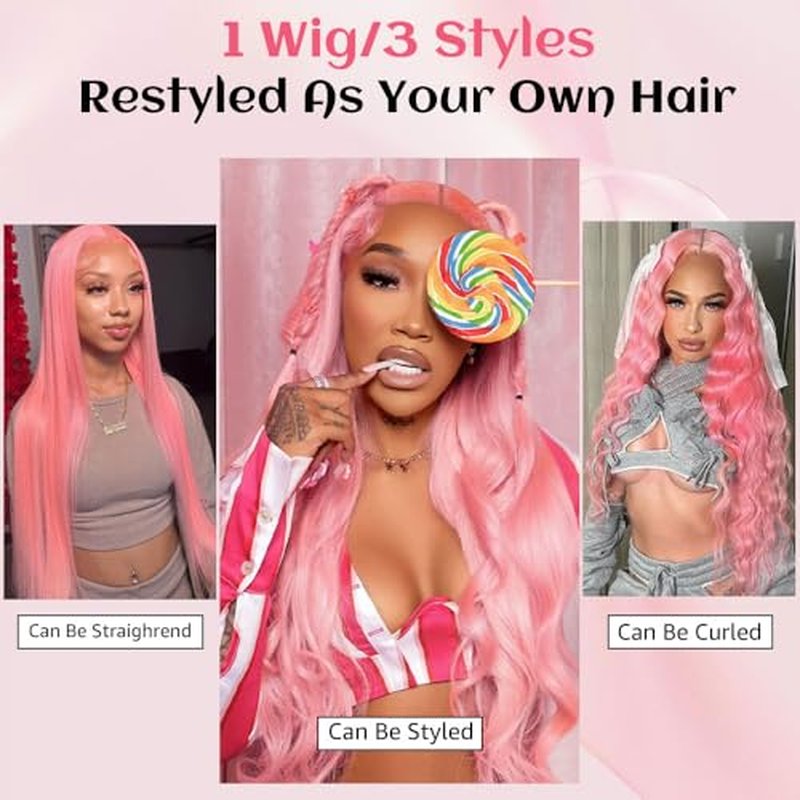 Kassamo 32-Inch Pink Lace Front Wig - 250 Density Body Wave Human Hair