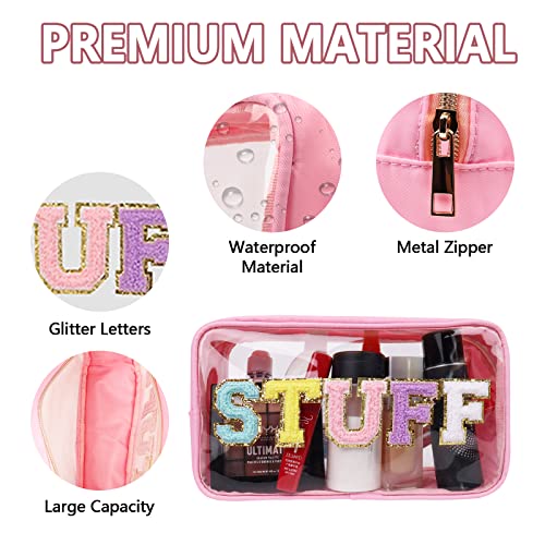 STUFF Chenille Letter Makeup Bag | Waterproof Nylon Cosmetic Pouch