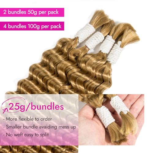Gopukso Honey Blonde Deep Wave Human Braiding Hair 18 Inch for Boho Braids - 2 Bundles