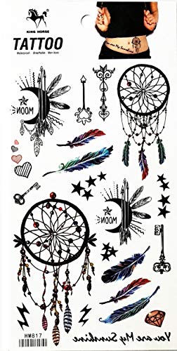 Waterproof Temporary Tattoos - Feather & Diamond Design (2 Sheets)