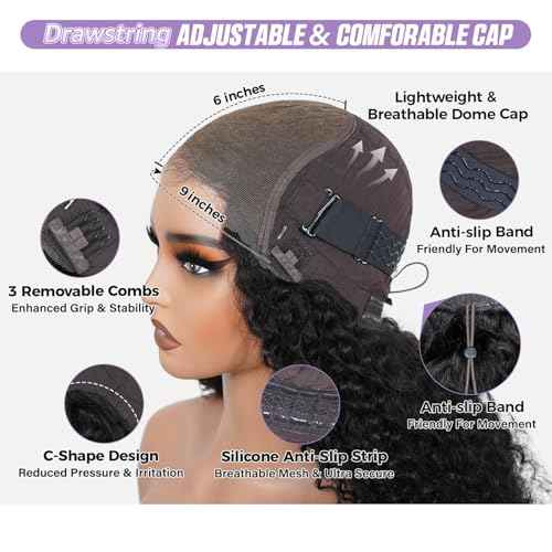 OQ HAIR Burmese Curly Glueless Wigs Human Hair Pre Plucked Pre Cut 180% Density 9x6 HD Lace Wear and Go Glueless Wig for Women Natural Color 22 Inch