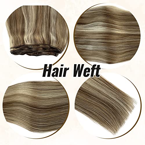 Benafee Sew in Weft Hair Extensions Human 16'' 100G Balayage Wefts Ash Brown to Beige Blonde Platinum Real Bundles