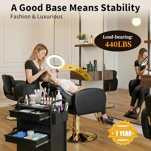 Baasha Black & Gold Reclining Salon Chair – Hydraulic Barber Chair 440 lbs