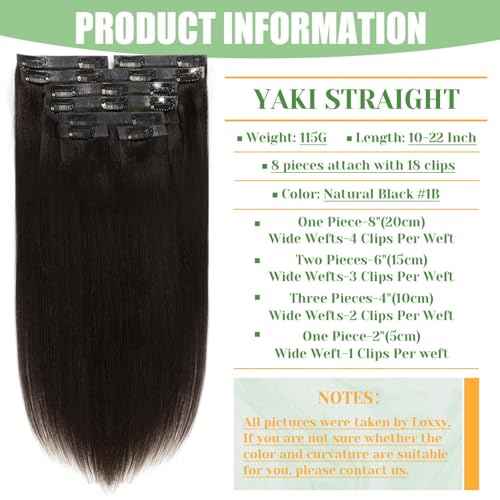 Loxxy Seamless Yaki Straight Clip ins Natural Black Invisible Light Yaki Straight Clip ins Real Human Hair Extensions for Black Women 115g 8 Pieces 18 Inch