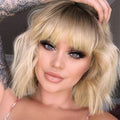 Short Blonde Wavy Bob Wig with Bangs - Heat Resistant