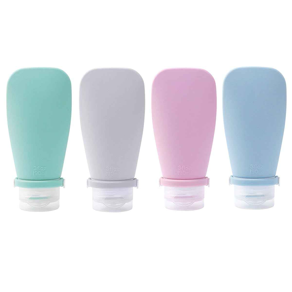 ForSewian Silicone Travel Bottles for Toiletries, TSA Approved Travel Containers 4 Pack of Leak Proof Refillable Accessories