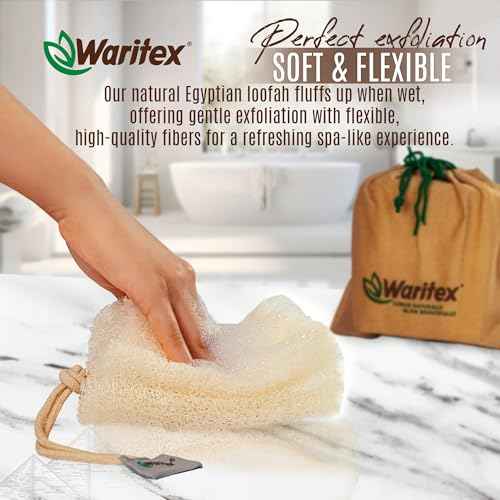 Waritex Premium Natural Egyptian Loofah Sponges, Made from 100% Natural Organic Material, Gentle Skin Exfoliation, and Full-Body Spa Experience ? Eco-Friendly Loofah 2 Count (1 Pack)