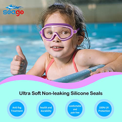 Kids Goggles for Swimming 2 Pack No Leaking Anti-Fog Outer Eye Fit with Wide View UV Protection Crystal Clear Watertight Swim Goggles with nose cover Suitable for Children Youth Boys Girls Age 3 to 15