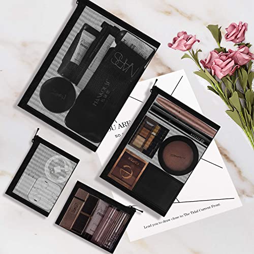 Mesh Makeup Bag with Zipper - 4 Piece Cosmetic Organizer Set