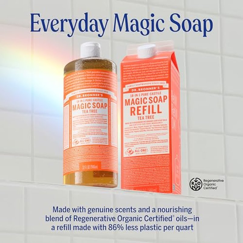 Dr. Bronner's Tea Tree Pure-Castile Liquid Soap 32oz - Multi-Use Vegan Cleanser