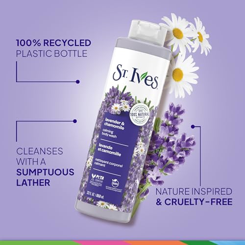 St. Ives Lavender & Chamomile Body Wash, Calming Body Care with 100% Natural Extracts, Moisturizing Body Soap, Daily Shower Gel Cleanser with Relaxing Floral Fragrance, 22oz