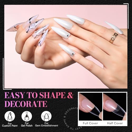 Makartt Almondetto Nail Tips - 240PCS Clear Medium Full Cover