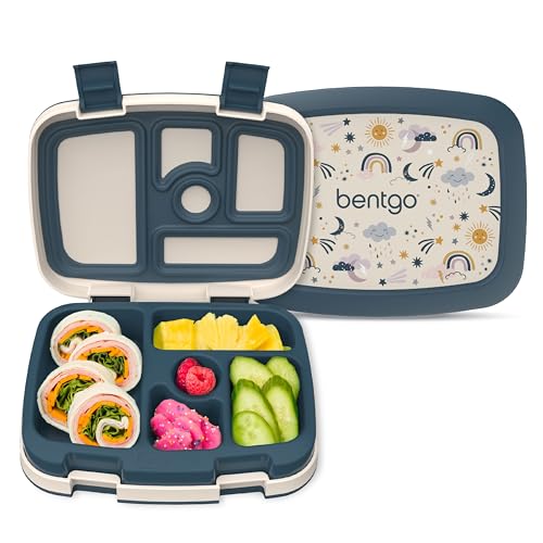 Bentgo Kids Prints Leak-Proof, 5-Compartment Bento-Style Kids Lunch Box - Ideal Portion Sizes for Ages 3-7, Durable, Drop-Proof, Dishwasher Safe, & Made with BPA-Free Materials (Friendly Skies)