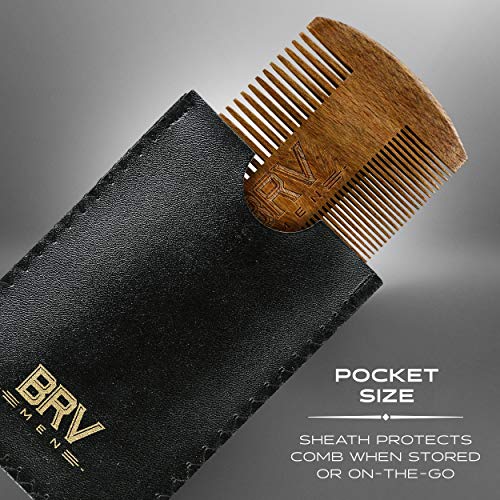 BRV MEN Beard & Mustache Comb, 100% Natural Green Sandalwood, Pocket Beard Comb with Carry Case, Wooden Beard Comb for Men For All Types and Styles of Hair & Beard