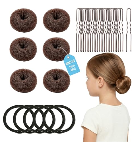 Small Hair Donut Bun Maker for Fine Hair - 6pc Set with Ties & Pins