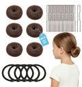 Small Hair Donut Bun Maker for Fine Hair - 6pc Set with Ties & Pins