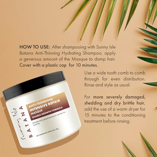 Sunny Isle Batana Intensive Repair Masque - Biotin, Jamaican Black Castor Oil, Batana Oil - 16oz