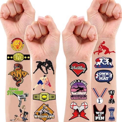 Wrestling Fighting Temporary Tattoo Stickers 20 Sheet Tattoos for Party Decorations Supplies Gifts Bags Filler Prizes Rewards
