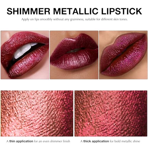 Burgundy Metallic Glitter Lipstick - Long Lasting Shimmer