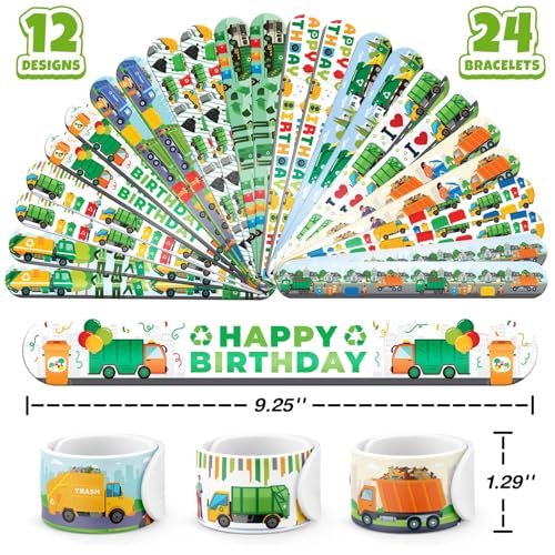 Garbage Truck Party Favors Set - 72 Tattoos & 24 Slap Bracelets