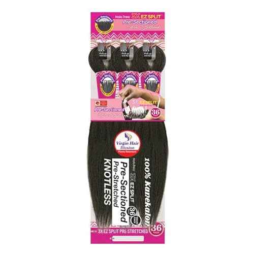Janet Collection Nala Tress 3X EZ SPLIT Pre-Sectioned Pre-Stretched Braid Knotless Extremely light weight 36¡± Inch value pack (36¡±, COLOR #1B)