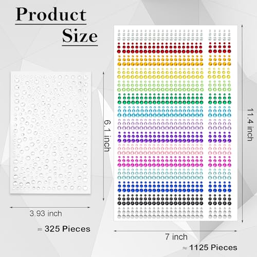 1500 Self-Adhesive Rhinestone Face Gems - 15 Colors
