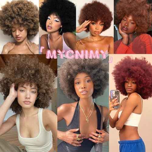 Afro Wigs for Black Women 70s Afro Curly Wigs Soft Natural Looking Fluff and Bouncy Black Afro Wigs Synthetic Hair Big Afro Wig for Daily Party Cosplay Costume(Black)