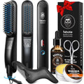 Beard Straightener Kit for Man- Heated Grooming Beard Brush, Beard Balm,Comb,Beard Growth Oil, Value Gift Set for Fathers Day,No-Scald,for Soft,Thick,Curly Beard,Prevent Damage