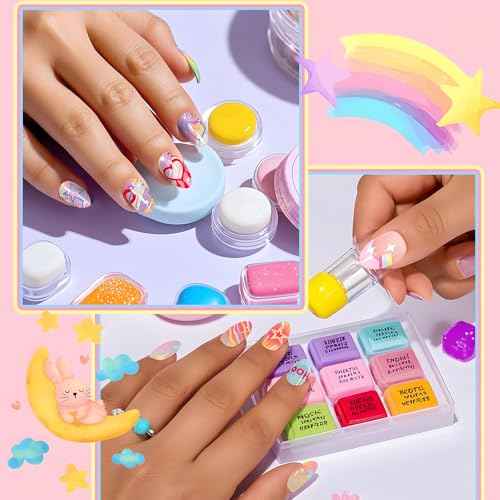 6 Packs Press-On Fake Nails for Kids - Gorvalin 144pcs Full Cover Glue On Nails for Kids French Flower Patterns for Girls Ages 7-12 Nail Art - Includes Nail Adhesive Tabs & Builder Glue