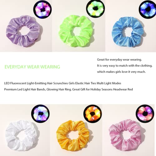 WATETTY LED Scrunchies 6-Pack Neon Hairbands with 3 Light Modes for Girls Women Parties