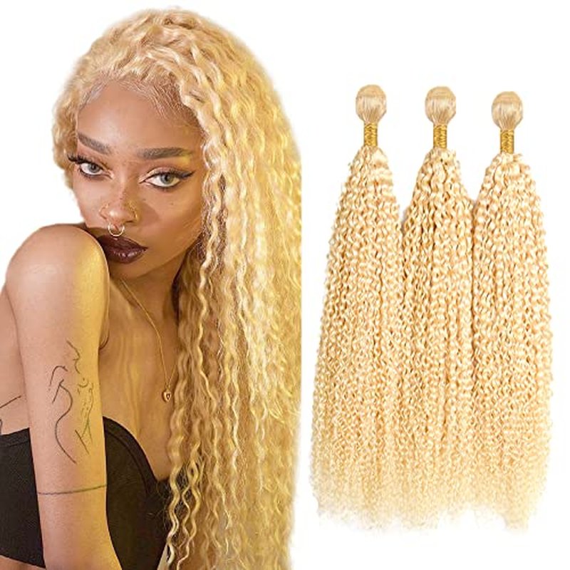 613 Blonde Kinky Curly Human Hair Bundles 3 Pack
