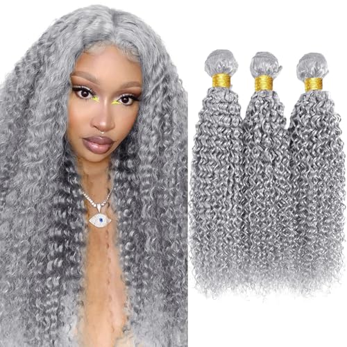 Fridnae 3 Bundles Brazilian Grey Curly Wave Hair 30-34 Inch