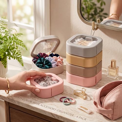 Kathfly Hair Tie Organizer Set - 4 Portable Storage Cases