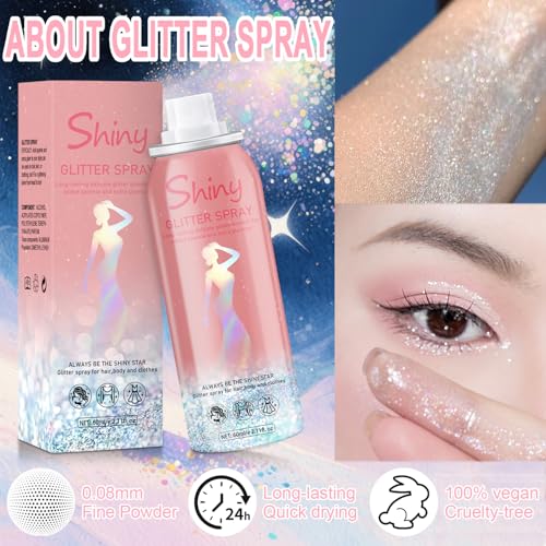 Glint-Rainbow Body Glitter Spray,Glitter Spray for Hair and Body,Long-Lasting Shimmer Powder Hairspray for Festival Concert Party Rave Accessories (Glint-Rainbow)