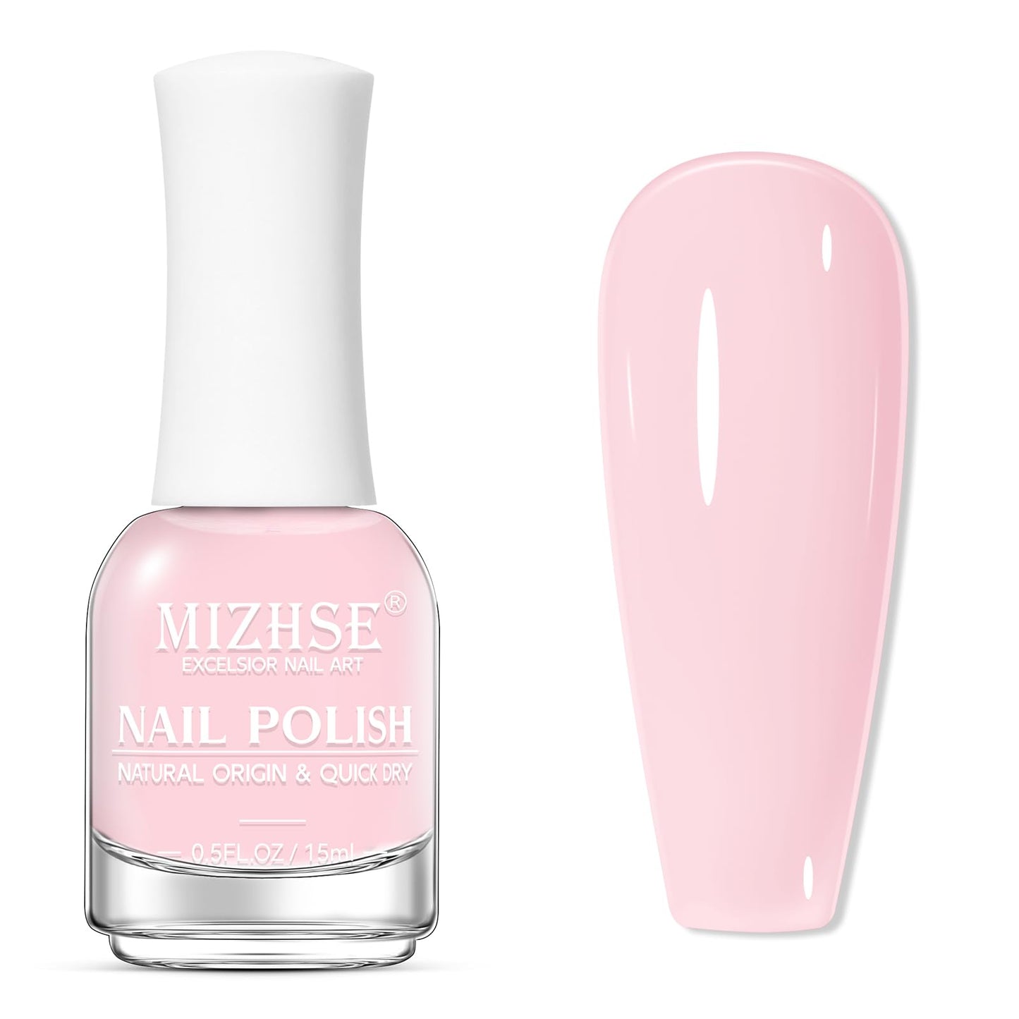 MIZHSE Quick Dry Nail Polish, Light Pink Nail Polish Non Gel Air Drying Fast, 15 ml Regular Pastel Pink Nail Polish Glossy Finish Nail Lacquer Nail Art Manicure DIY Home