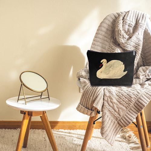 White Swan Makeup Bag - Swan Gifts, Zippered Travel Bag for Women & Girls