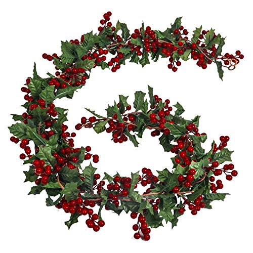 U'Artlines Total 11Ft Christmas Garland 2PCS Artificial Holiday Hanging Garlands Christmas Vine with Red Berries for Stairs Wall Fireplace Mantel Indoor Outdoor Decor (2pcs Red Berries Garland)