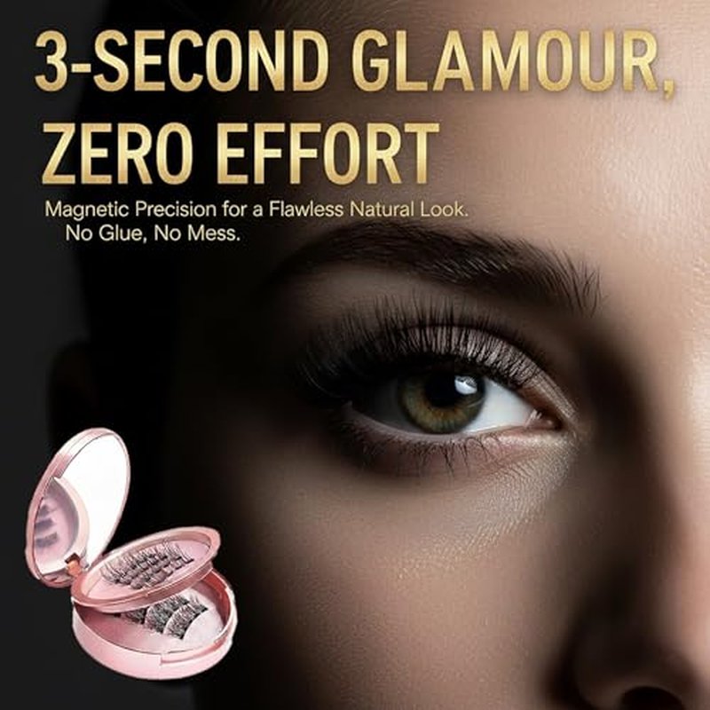 Magnetic Eyelashes Kit 4 Pairs, No Glue, 3D Natural Look