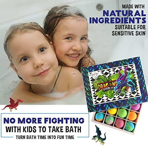 Kids Bath Bombs with Dragon Egg Toys - 12 Colorful Fizzies