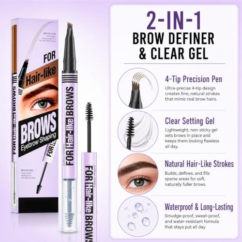 Eyebrow Pen and Brow Gel Duo - Waterproof Microblading Light Brown