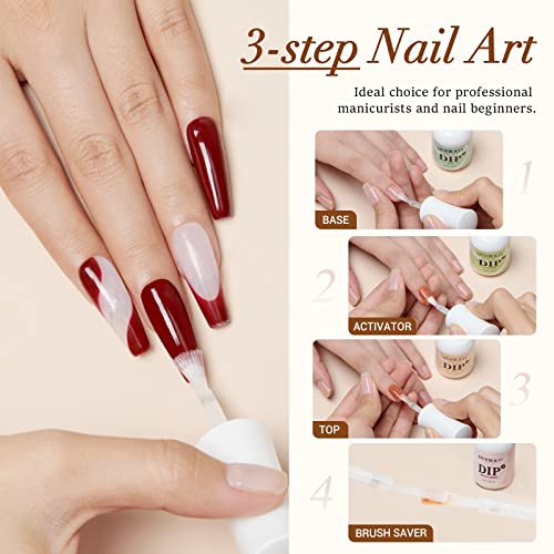 AZUREBEAUTY4+4 Dip Powder Liquid Set 15ml & Dip Powder Replacement Liquid Brush 10pcs£¬Nail File Dipping Powder Essential Tools for Dip Powder Nail Kit No Nail Lamp Needed