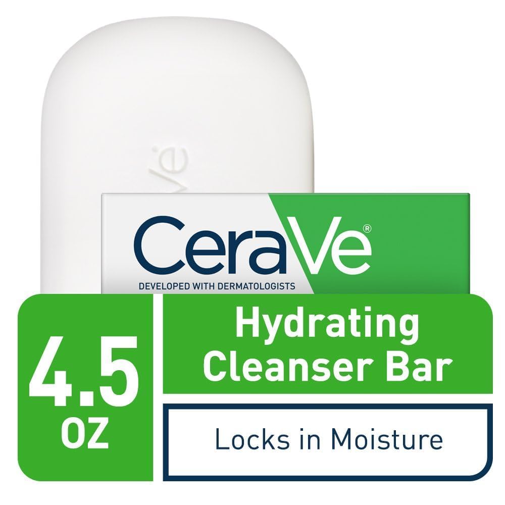 CeraVe Hydrating Cleanser Bar - Soap-Free Body and Facial Cleanser with 5% Moisturizing Cream - 4.5 Ounce Bar