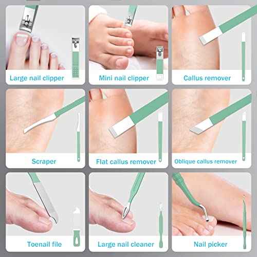 Manicure Set Personal Care, Nail Clipper Kit, Professional Nail Clipper Pedicure Set, Nail Tools with Luxurious Travel Case, Gifts for Men Women Family Friend, 31 Pieces (Green)