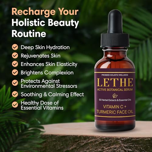 LETHE Vegan Botanical Face Serum ? Vitamin C & 50 Natural Extracts & Essential Oils ? Improves Skin Tone, Firmness & Smoothness ? Natural Skincare for Dark Spots & Uneven Skin Tone ? 1oz