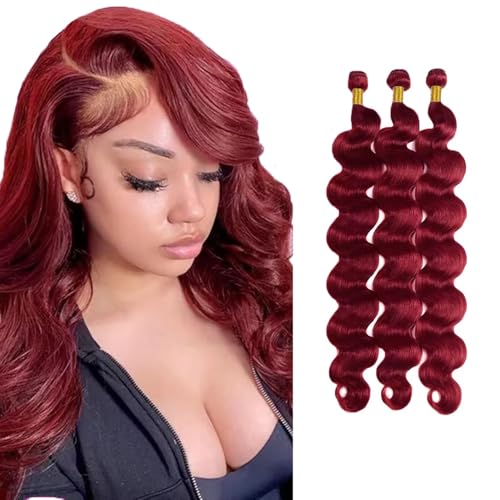 WuvuSnm Burgundy Human Hair Bundles 99J Body Wave 24-28 Inch for Wigs & Styles
