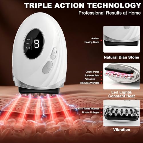 VEZURZO 2-in-1 Heated Gua Sha Facial Massager for Jaw & Skin Toning