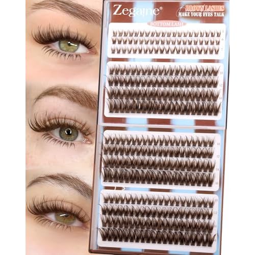 Brown Lash Clusters With Bottom Eyelash Clusters Natural Look Cluster Eyelash Extensions 300Pcs Dark Brown Wispy Lash Clusters D-Curly Individual Lashes 10-16MM by Zegaine