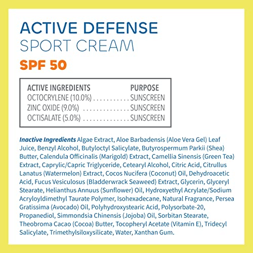 Seaweed Bath Co. Active Defense SPF 50 Sport Broad Spectrum Hybrid Sunscreen Cream, 3.4 Ounce, Sustainably Harvested Seaweed, Aloe, Watermelon