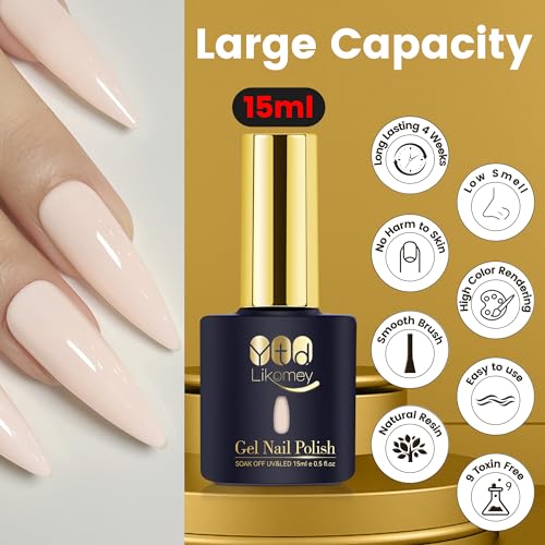 YTD Likomey Nude Gel Nail Polish,15ml Nude Pink Translucent Neutral Jelly Sheer Salon Home DIY Nails Art Manicure UV Nail Gel Varnish,LS03